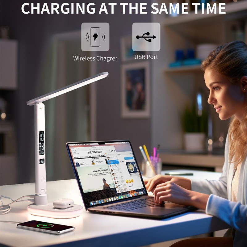 Morwealth LED Desk Lamp with 10W QI Wireless Charging, Flexo