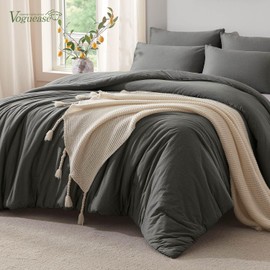 Voguease Queen Comforter Set, Comforters Queen Size Luxury Ultra-Soft Jersey Knit Bedding Sets, Dark Grey Lightweight Down Alternative Bed Comforte Queen for All Season, 3 Piece Bedding Setrey