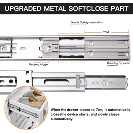 HLC 350mm Soft Close Drawer Runners Cabinet Drawer Slides Heavy Duty 45kg Load Capacity Full Extension Ball Bearing Self Close Slides for Kitchen Cabinet,Bedstand Drawers,Side Mount(1 Pairs，2 Pcaks）