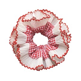 Red White Gingham Lace Hair Scrunchies, Oversized Hair Scrunchy with Frilly, Elegant Ponytail Holder Fashion Accessories for Women and Girls (Red, 1 Pcs)