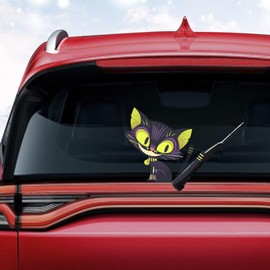 Nouiroy Cute Cat Rear Wiper Sticker, Funny Kitten Waving Tail Decal Double-side Stickers Car Rear Window Docoration 3D Art Kitty Decal Back Windshield Vinyl Sticker (Smiling Cat)