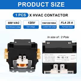DMiotech HVAC Contactor, 2 Pole FLA 25 Amps 120V Coil Air Conditioner Contactor Compressor Condenser Motor AC Definite Purpose Contactor, UL Listed