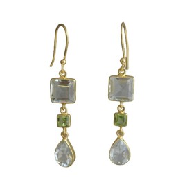 Green Amethyst and Peridot Gold Plated 925 Sterling Silver Earrings