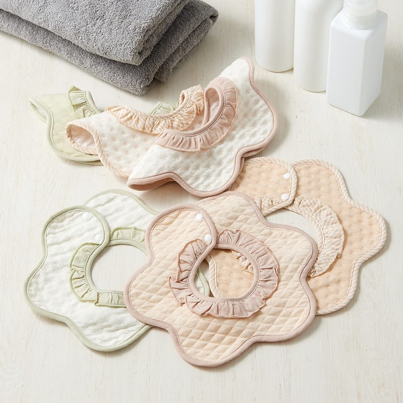 BMC bib. Set of 6 Ruffles, 360° Waterproof, Cotton, Girls,