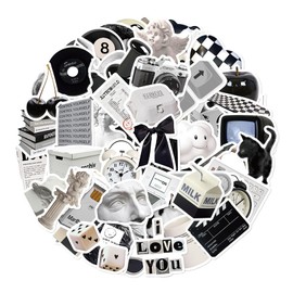 Set of 61 Black and White Stickers, Vintage Waterproof Vinyl Stickers, Aesthetic Stickers for Scrapbooking, Graffiti Waterproof Sticker Decoration, Small Stickers for Teenagers, for Laptop, Luggage