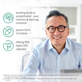 Alpha GPC Capsules (60) | 1-a-Day | 99.7%* Alpha-GPC Choline Supplement | 500mg | Nootropic Alpha Brain Support | Acetylcholine Supplement
