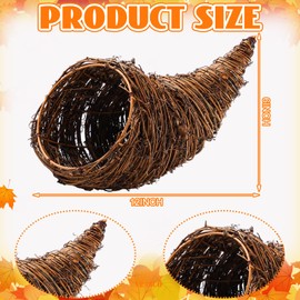 RimCereal Cornucopia Basket Set Fall Large Cornucopia Centerpieces Horn of Plenty Fall Harvest Decorations with 100 Pcs Artificial Leave Acorn Pumpkin Decoration for Home Thanksgiving Table (Rustic)