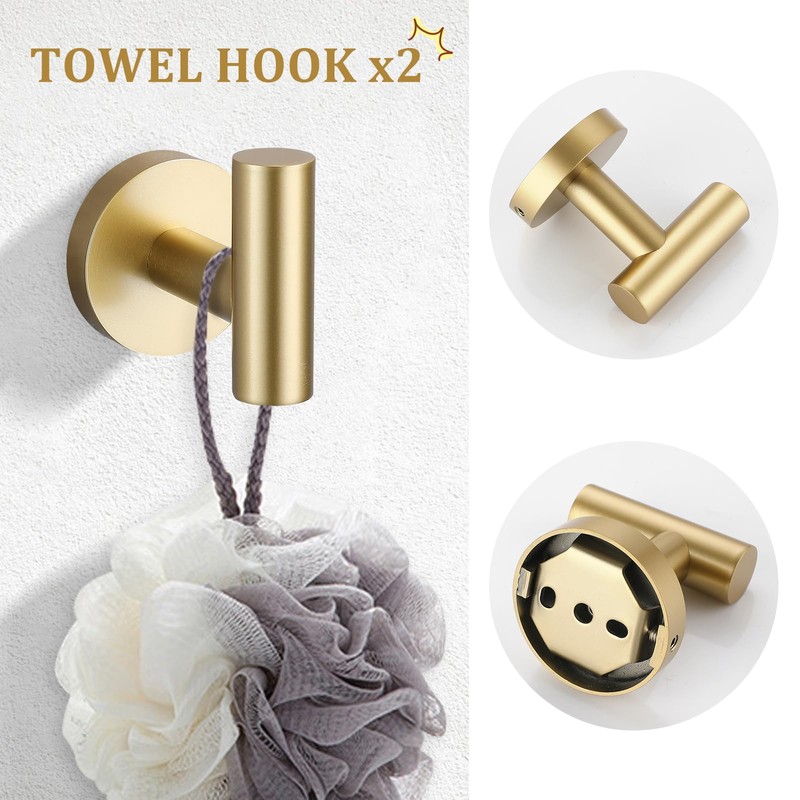 TURS Brushed Gold 5 Piece Bathroom Hardware Set, SUS304 Stainless