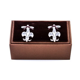 Par de gemelos clásicos MRCUFF Fleur De Lis en una caja de regalo y paño de pulido