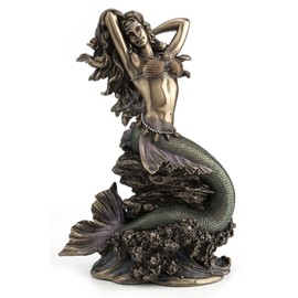JFSM INC. Large Beautiful Mermaid Sitting on Rock Statue Sculpture Figurine