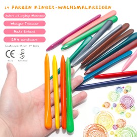LandJoy Wax crayons from 1 year, toddler wax crayons, 24 crayons, safe and non-toxic, no dirty hands, easy to clean, pencils from 1 year, suitable for 1-12 children