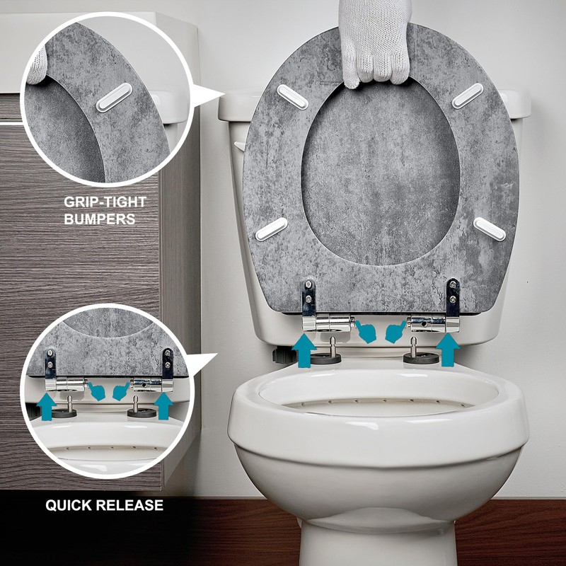 Toilet Seat, Slow Close, Premium Moulded Wood, Quick Release, Slate