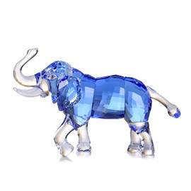 Crystal Lucky Elephant Figurine Collection Ornament Statue Animal Collectible Home Decor (Blue)