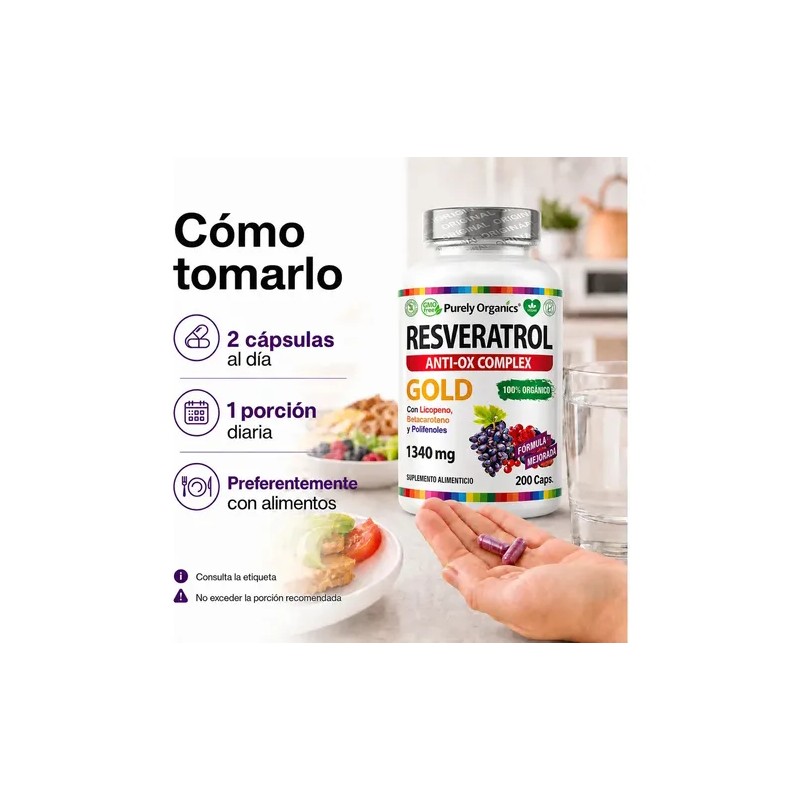 Resveratrol Gold 200 Cápsulas Suplemento Antioxidante Transresveratrol Complejo Antioxidantes Polifenoles
