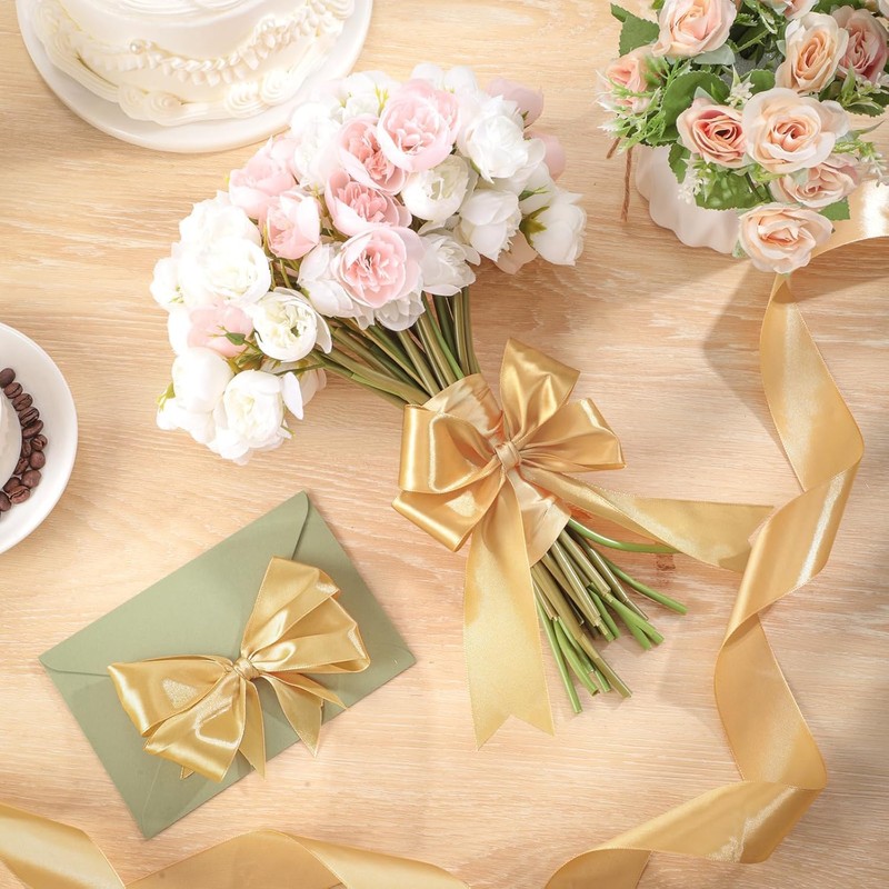 10mm Champagne Gold Satin Ribbon 22M ，Fabric Hair String Ribbon