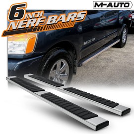 M-AUTO 6" Side Step Nerf Bar Replacement for 04 05 06 07 08 09 10 11 12 13 14 15 16 17 18 19 20 21 22 Nissan Titan Crew Cab, 16 17 18 19 20 21 22 Titan XD Crew Cab Factory Style, Chrome