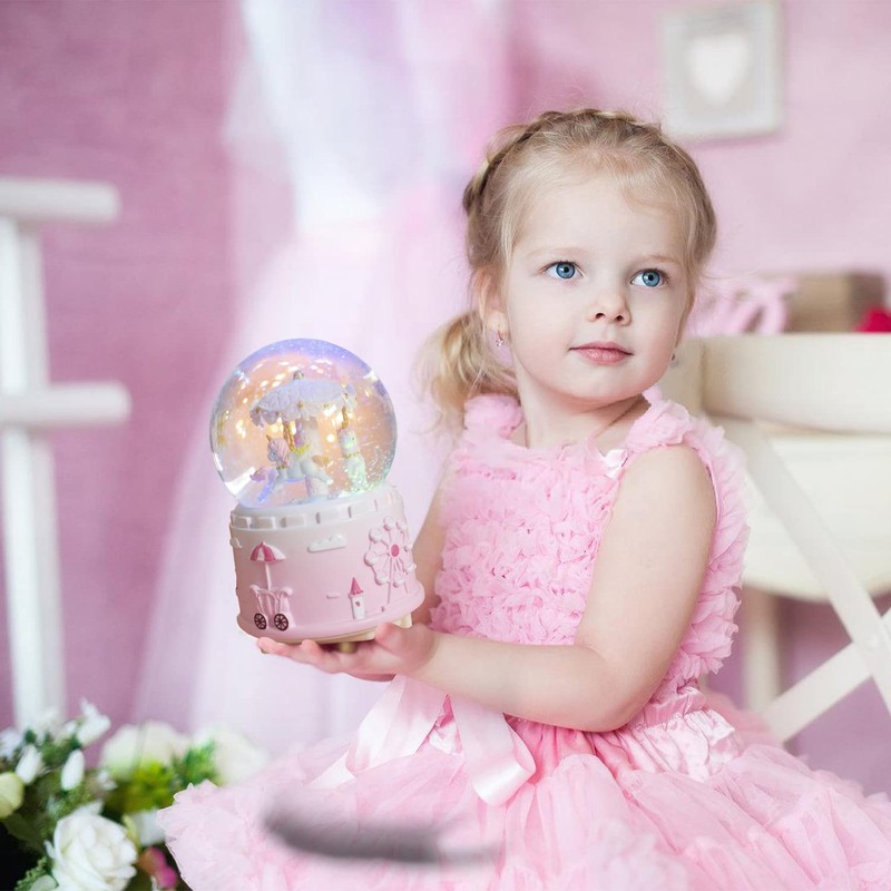 Unicorn Musical Snow Globe for Kids Girls Carousel Music Box