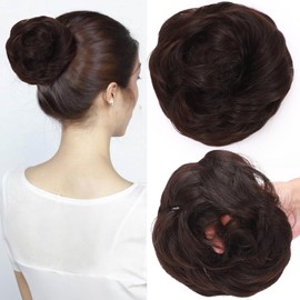SEGOHAIR Haarteil Mit Gummiband,Verdickung VOLUMINÖS Unordentlicher Dutt Scrunchie Haargummi Mit Haaren, Brautfrisuren Messy Bun Dutt Haarteil Für Damen Mädchen Dunkelbraun 35g
