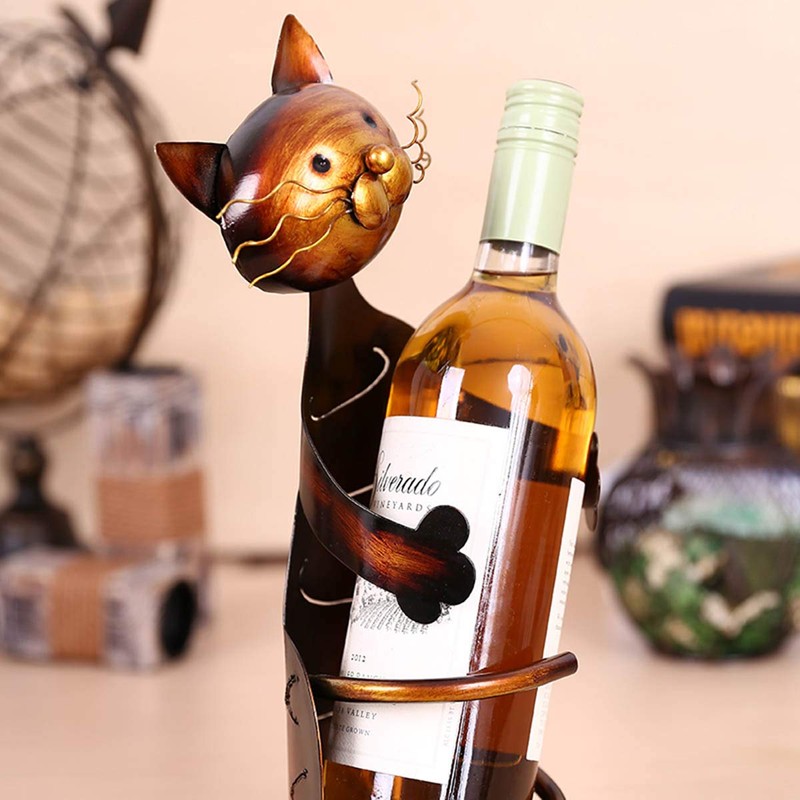 Tooarts Cat Shape Wine Holder Wine Shelf Metal Sculpture Practical