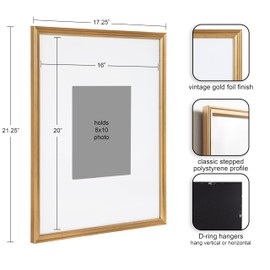 Kate and Laurel Adlynn Wall Picture Frame Set, 16" x 20" matted to 8" x 10", Gold, Set of 3