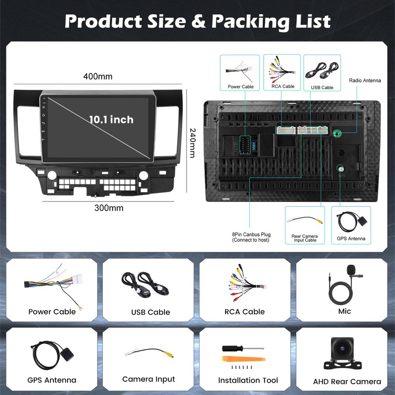 [4+64G] Hikity Android 15 Car Stereo for Mitsubishi Lancer 2008-2017