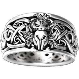 Rockyu Men's Ring, Silver, Nine-tailed Fox Ring, Stylish, Stainless Steel, Hypoallergenic, Fox Ring, Boyfriend, Chris, Stainless Steel, No Gemstone