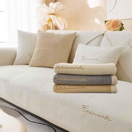 LINGKY Couch Cover, Sofa Cover, 1-/2-/3-/4-Seater, L-Shaped, Corner Sofa Cover, Sofa Covers for Seats, Non-Slip Sofa Protector, Universal Sofa Throw (Cream, 70 x 150 cm, Rectangular)