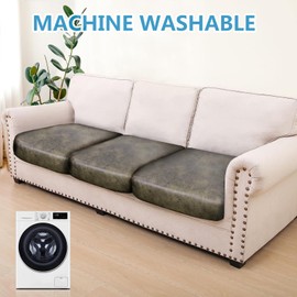 ANARACHON Leather Look Couch Cushion Covers Sofa Seat Slipcovers Sets Couches Furniture Protector for Sectional Armchair Loveseat Pets Kids Stretch Polyester & Spandex Fabric (3 Cushion Sofa, Yellow)