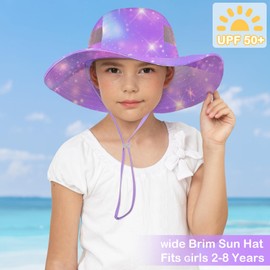 Kids Sun Hat for Toddler Girls Unicorn Bucket Hats UV Protection Summer Hat for Kids Wide Brim Fishing Hat 2-8 Years Purple