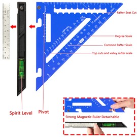 Beslands 7 inch Rafter Square with Level, Aluminum Metal Triangle Ruler Carpenter Square Woodworking Layout Tool Aluminum Triangle Tool Stainless Steel Ruler (Blue)