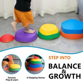 Oranmew 6 Pcs Stepping Stones for Kids, Toddler Sensory Balance Stones, Non-Slip Indoor & Outdoor Obstacle Course Set, Bounce Blocks Stepping Stones, Develops Coordination & Gross Motor Skills, Ages 3-8+