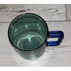 Room Essentials Glass Mug - Green with Blue Handle - 3.82”H x 4.49”W - NEW