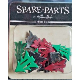 The Paper Studio Spare Parts by the Paper Studio RIBBON BRADS Christmas Trees Red Green 12 pc Set