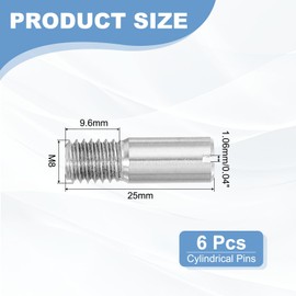 PATIKIL M8 x 25mm Slotted Cylindrical Pin, 6 Pcs 304 Stainless Steel Dowel External Thread Slotted Pin Screw for Home Furniture Cabinet Improvement, Silver Tone