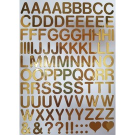 98 Golden Letters and Signs, 2.5 cm High in High-Quality Foil (Letter Set 2.5 cm, Gold)