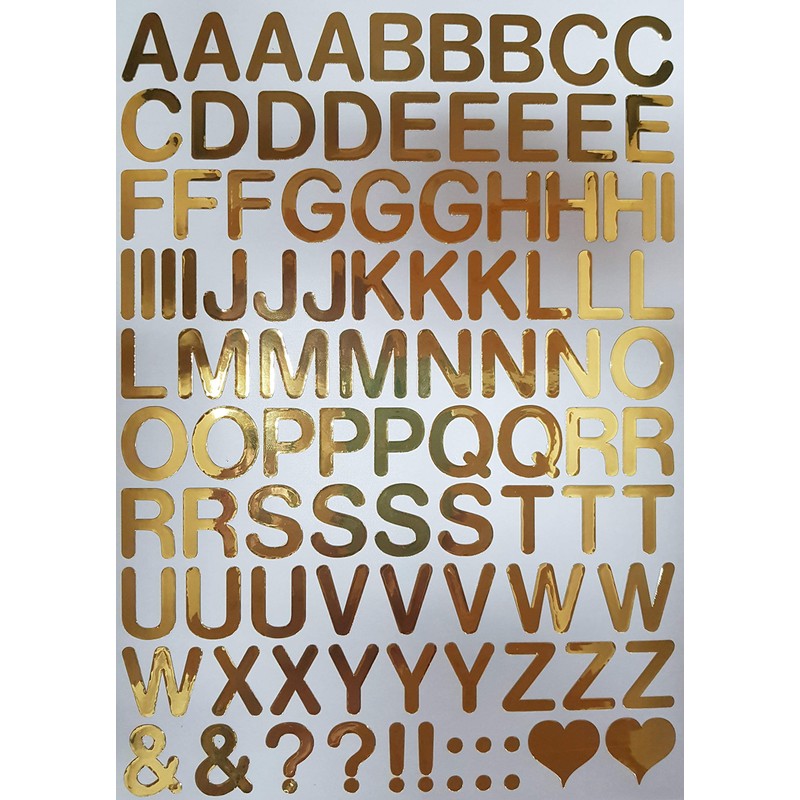 98 Golden Letters and Signs, 2.5 cm High in High-Quality