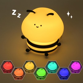 Soledun Bee Silicone Night Light – Squishy Animal LED Lamp with Dimmable Warm & RGB Color-Changing Modes, USB Rechargeable Touch Control, Portable Light with Timer for Kids’ Bedroom & Nursery Décor