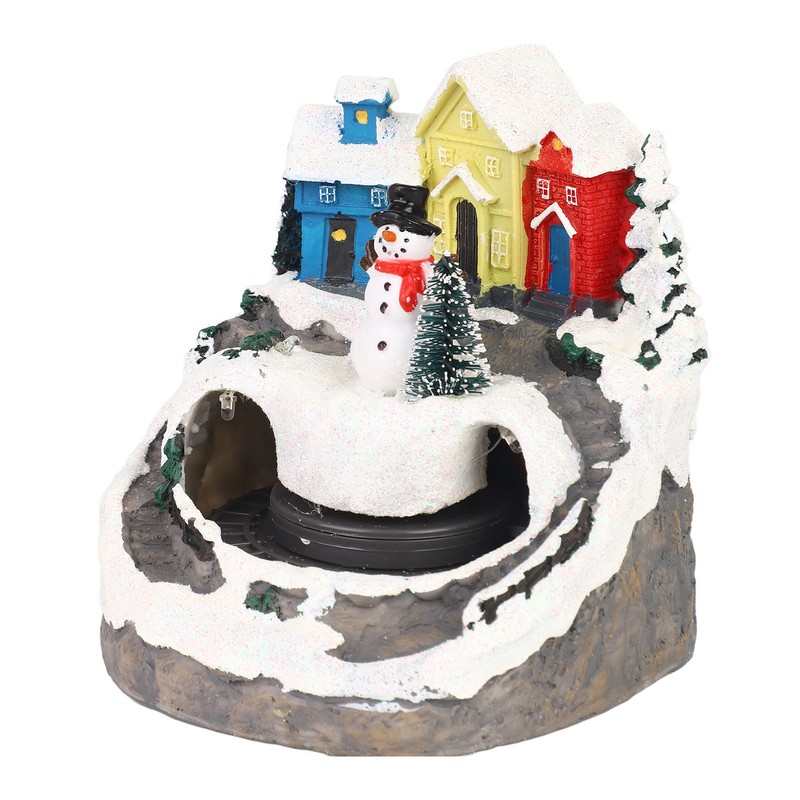 Xmas Music Box Resin Rotating Light Up Train Musical Box