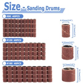 Mesee Sander Drum Kit, 120 Pieces Nail Sanding Bands Sleeves with 12 Pieces Drum Mandrels for Rotary Tool Sanding Abrasive Sleeve Assortment 80# 120# 180#