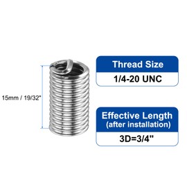 sourcing map 50pcs Wire Thread Inserts 1/4-20 UNC 3D(3/4") 304 Stainless Steel Helical Type Coiled Thread Repair Kit Wire Screw Threaded Sleeve Sheath for Mechanical Equipment