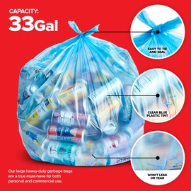 Heavy-Duty Blue Recycling Bags, 480-Pack Blue Garbage Bags For Recycling | 33-Gallon Capacity| Commercial, Industrial or Home Use