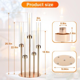 foriy 5 Arm Gold Candelabra Centerpieces for Table 4 Set Floor Candelabras Metal Candlestick for LED Candle 26'' Tall Candle Holders with Acrylic Lampshade for Wedding Party Fireplace