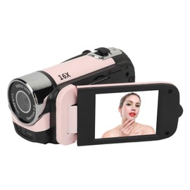 D90 1080P 16MP Digital Camera, Vintage Style Handheld Video Camcorder, Portable Kids Camera with 2.4 Inch Rotatable Screen, Built-in Fill Light for Travel (Pink)