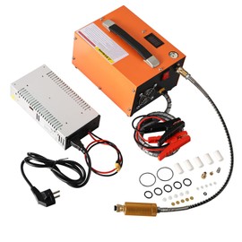 PCP air compressor, 4500 Psi / 30 Mpa, powered by 110V AC / 12V DC, manual stop, oil-free/water-free, built-in cooling fan, suitable for paintball shooting and PCP air guns