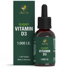 VITACTIV Vitamin D3 Drops - For Bones, Muscles & Immune System - 1000 IU Vitamin D per Drop, High Dosage, Highly Bioavailable - From Germany, Laboratory Tested, Vegan - 50 ml, 1700 Drops