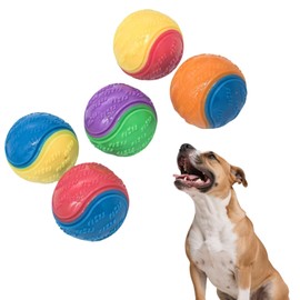AKICWTJZH 5Pcs Squeaky Dog Balls, Teeth Cleaning Chew Toys for Dogs, Interactive Pet Ball Toys, Squeaky Balls for Training & Fetch Games