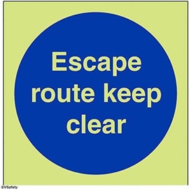 vsafety 18018 af-g Mandatory Sign Escape Route Keep Clear Plastic Square 100mm x 100mm Blue