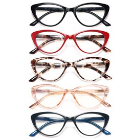 EYEURL 5-Pack Cat Eye Reading Glasses for Women- Men Blue Light Blocking Glasses Stylish Computer Readers for Women Anti Eyestrain & Glare with Spring Hinges,3.5