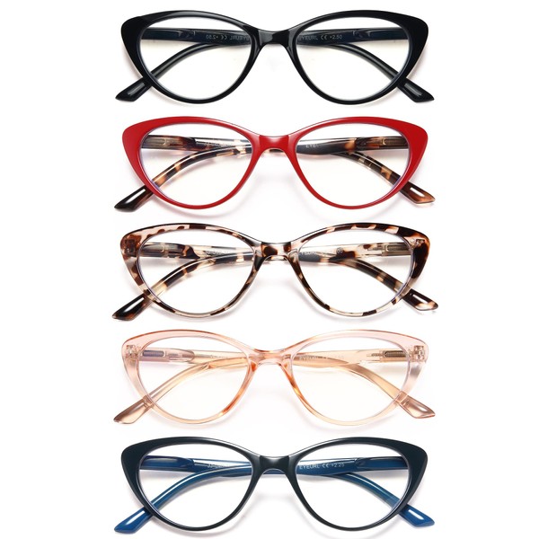 EYEURL 5-Pack Cat Eye Reading Glasses for Women- Men Blue