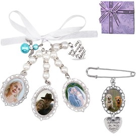 2 Pcs Wedding Bouquet Photo Charm DIY Pin Brooch Making Kit Single Wedding Charms Bridal Lacy Oval Glass Cabochons Picture Frame with Pendant You are Always in My Heart for Wedding Memory Friend Gift